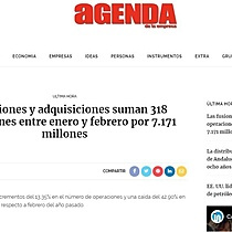 Las fusiones y adquisiciones suman 318 operaciones entre enero y febrero por 7.171 millones